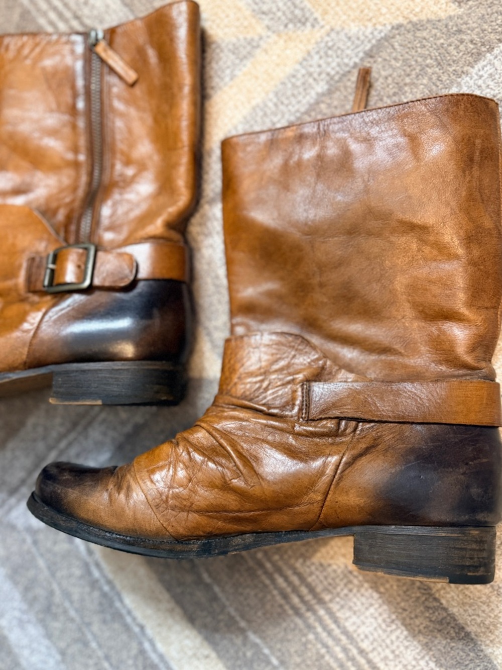 Vince Camuto|Distressed Moto Ankle Boots|Leather|Mid Shaft|Two Toned|Size 10.5 - Picture 8 of 16